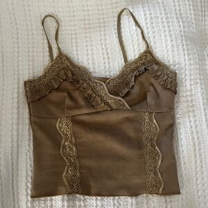(NWOT) Brown Lace Trim Camisole